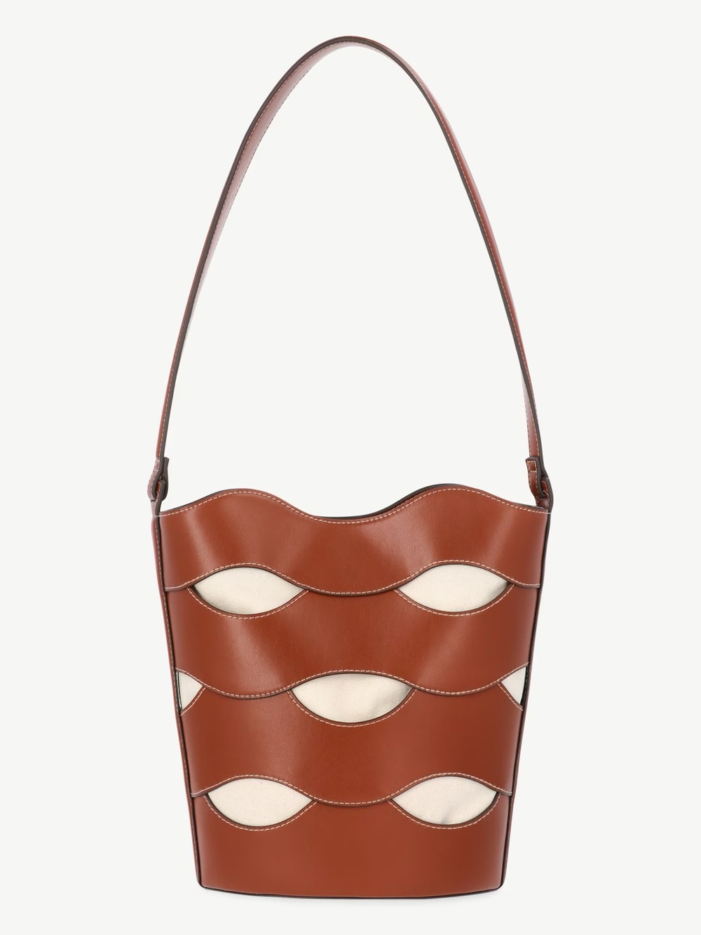 Free Assembly Women's Maria Cut Out Bucket Bag, Cognac Brown/Cream, NWT
